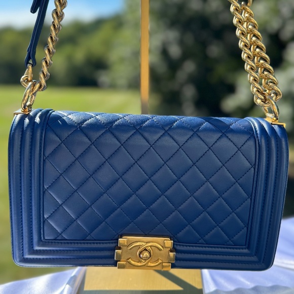 Chanel Lambskin Quilted Medium Boy Flap Bag in Blue - Picture 1 of 9